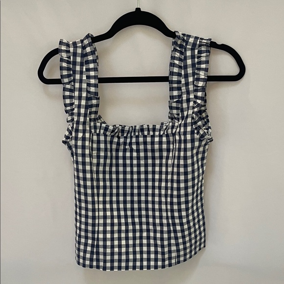 J. Crew Tops - JCrew Navy and White Gingham Ruffle Top